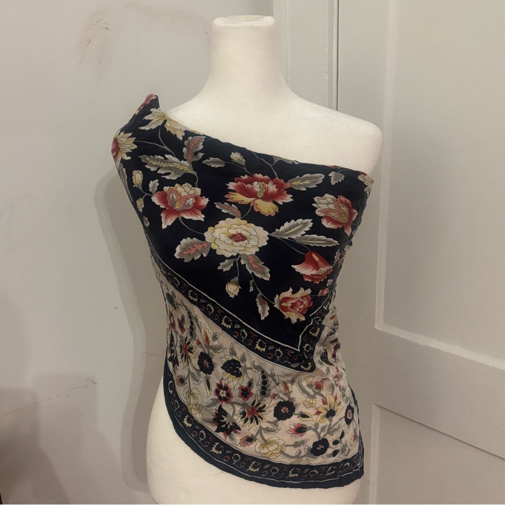 Huge 40x40 Blue Floral Silk Scarf